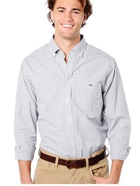 Vineyard Vines Grey and White Gingham Tucker Shirt